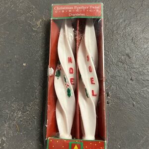 Christmas NOEL Feather Twist 10” Spiral HOLLY BERRY Candles Vintage